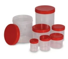 Tubs with screw-on lids PP, transp., Lid red, 60 m